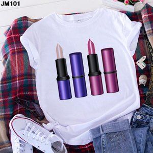 T-shirt Women 2021 3D Lipstick Printed Fashion Casual Short Sleeve Top Tshirt Su